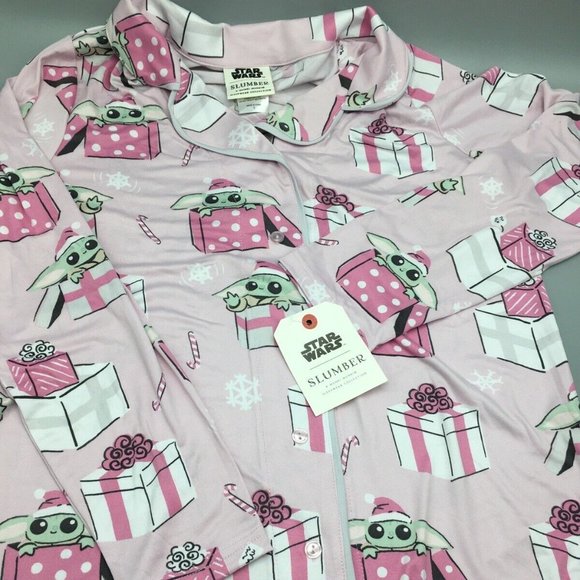 2pc Slumber Munki Christmas Baby Yoda Women Pajama Set Pink Santa Hat Snow S M L - Picture 4 of 11
